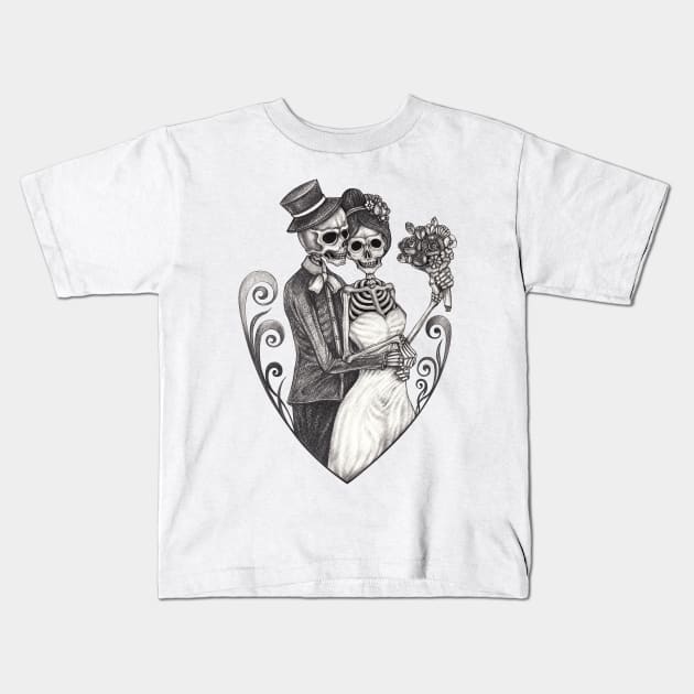 Skeleton in love. Kids T-Shirt by Jiewsurreal